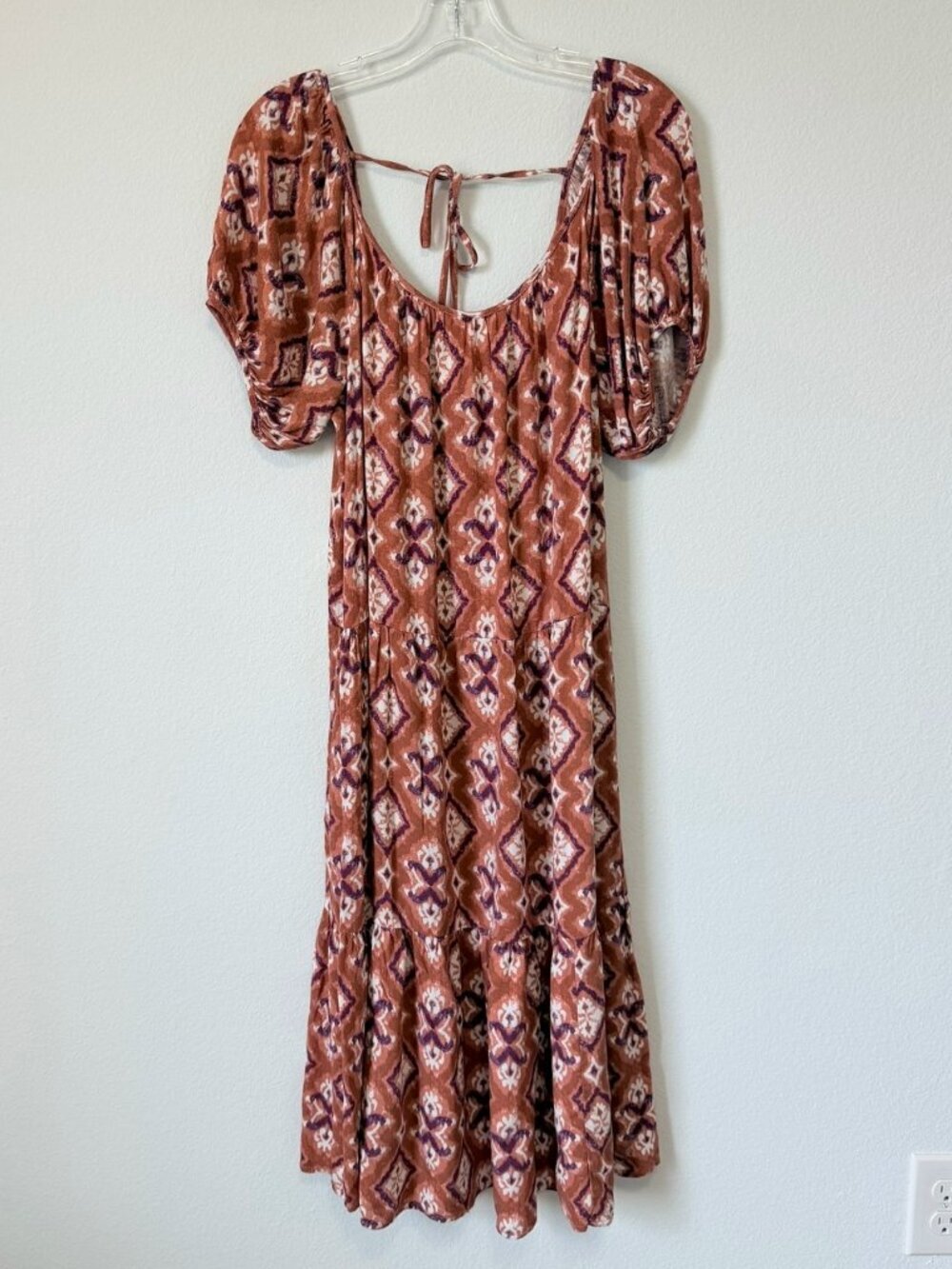 Knox Rose Short Sleeve Tie Back Tiered Boho A-Line Midi Dress Women's Size S